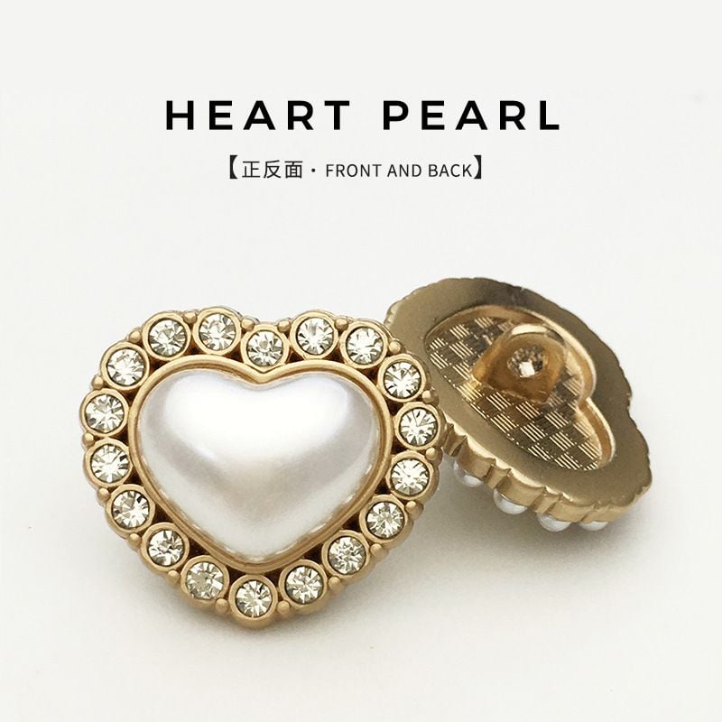 Luxury Heart Shaped Pearl Buttons with Rhinestones, Premium Fasteners for Women's Tops
