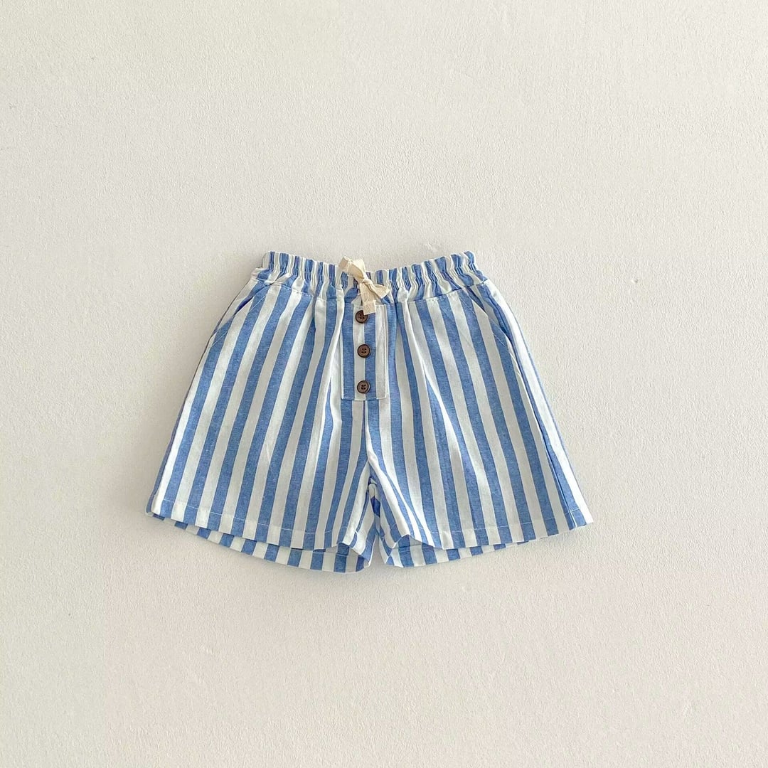 Cotton Linen Striped Casual Shorts, Button Decor, Loose & Breathable for Baby Boys