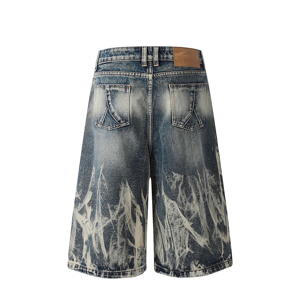 Men's Gradient Washed Denim Shorts, Loose Wide-Leg Straight Fit