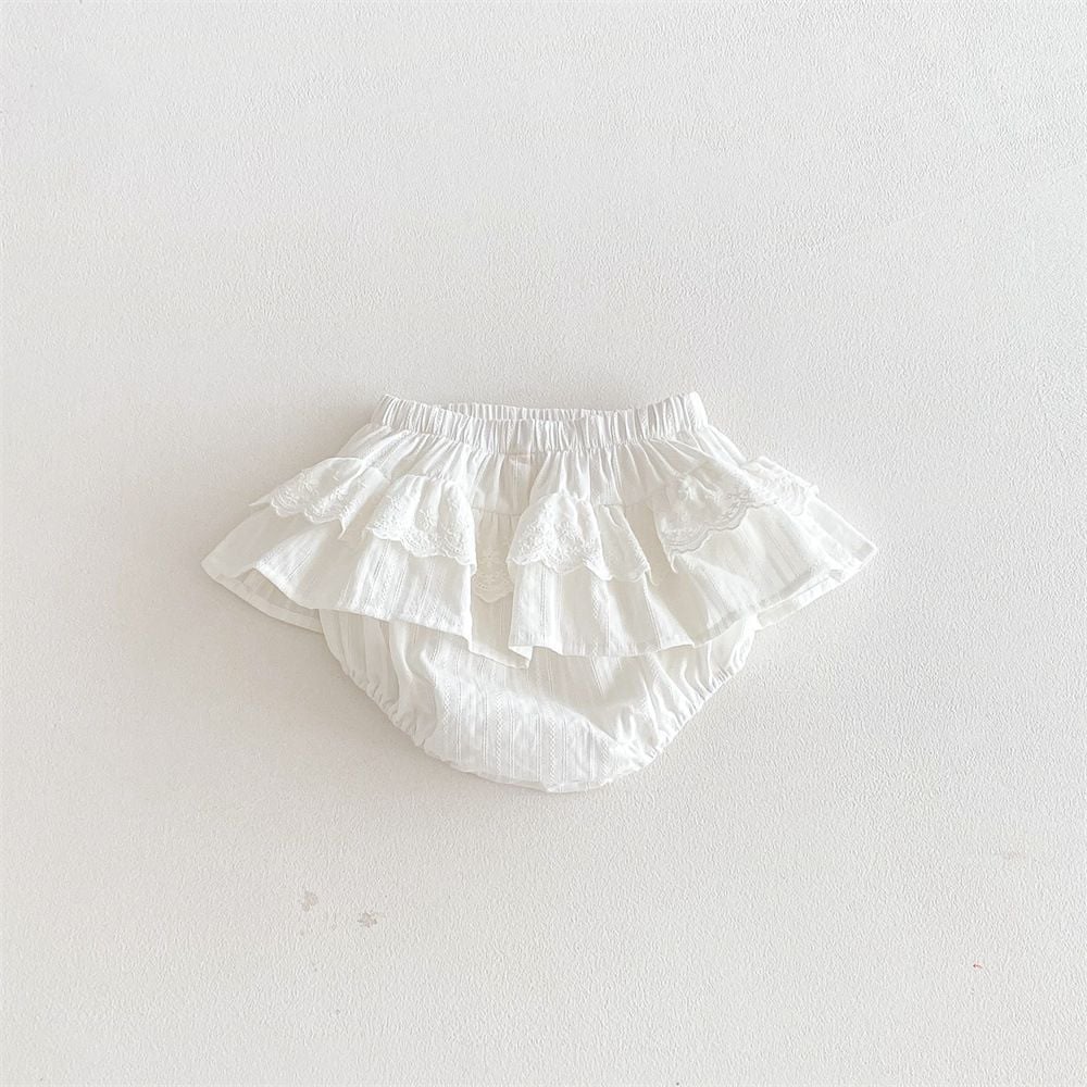 Baby Girls Lace Skort with Ruffle Trim, Fashion Bloomers, Versatile Princess Mini Skirt & Tutu Skirt