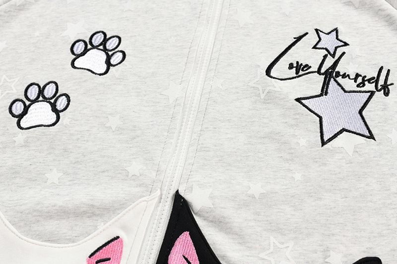 Hip Hop Star Printed Loose Zip Up Jacket, Men's Casual Cartoon Patch Pocket Stand Collar Sweatshirt Coat