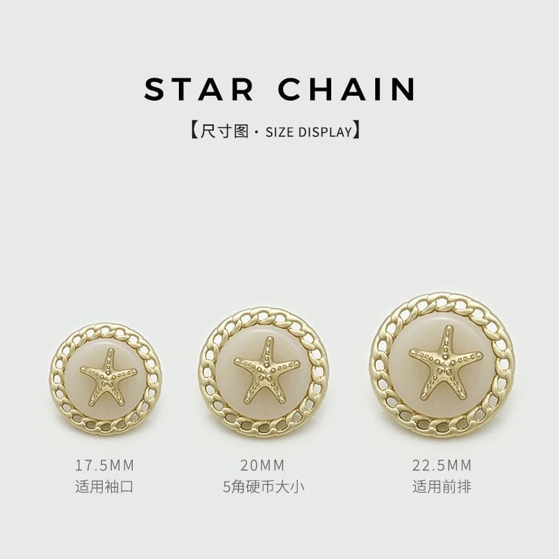 Starfish Link Chain Hollow Metal Buttons, Decorative Fasteners for Women's Blazers & Sweaters