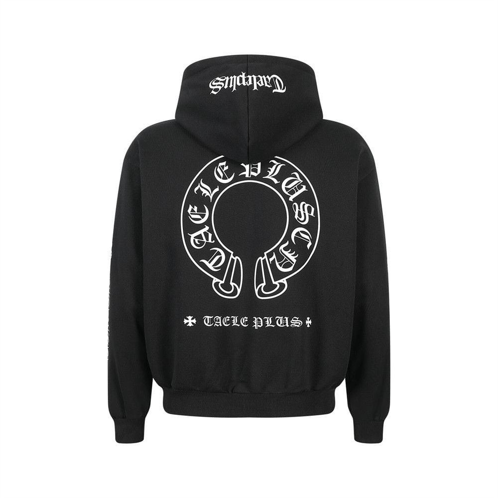 Men Vibe Streetwear Zip‑Up Hoodie Jacket, Dark‑Tone Gothic Sanskrit Letter Print Loose Casual Sweatshirt for Spring Autumn