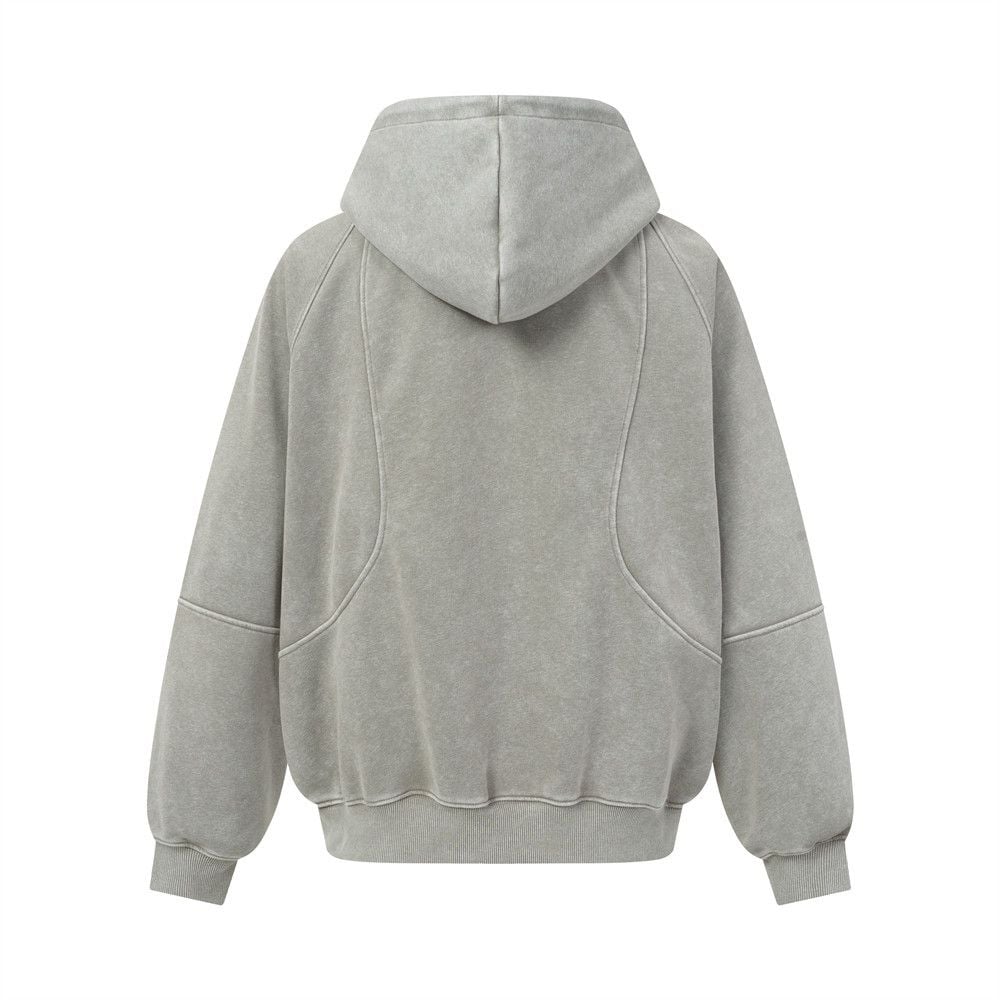 Men Washed Distressed Zip‑Up Hooded Cardigan, Loose Deconstructed Spliced Street‑Style Sweatshirt, Unique Diagonal Zipper Outerwear for Spring Autumn