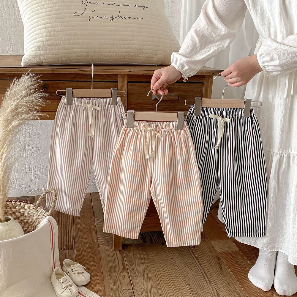Spring Summer Striped Pants for Boys & Girls, Kids Loose Straight Leg Casual Trousers, Wide Leg Breathable Anti-Mosquito Long Pants