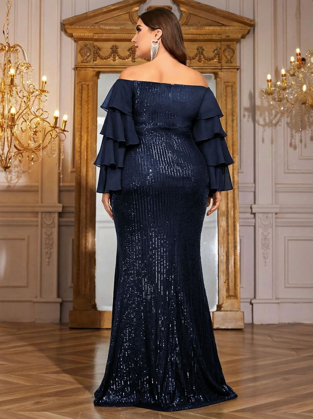 Plus Size Women Off Shoulder Cake Sleeve Dress, Elegant European American Style