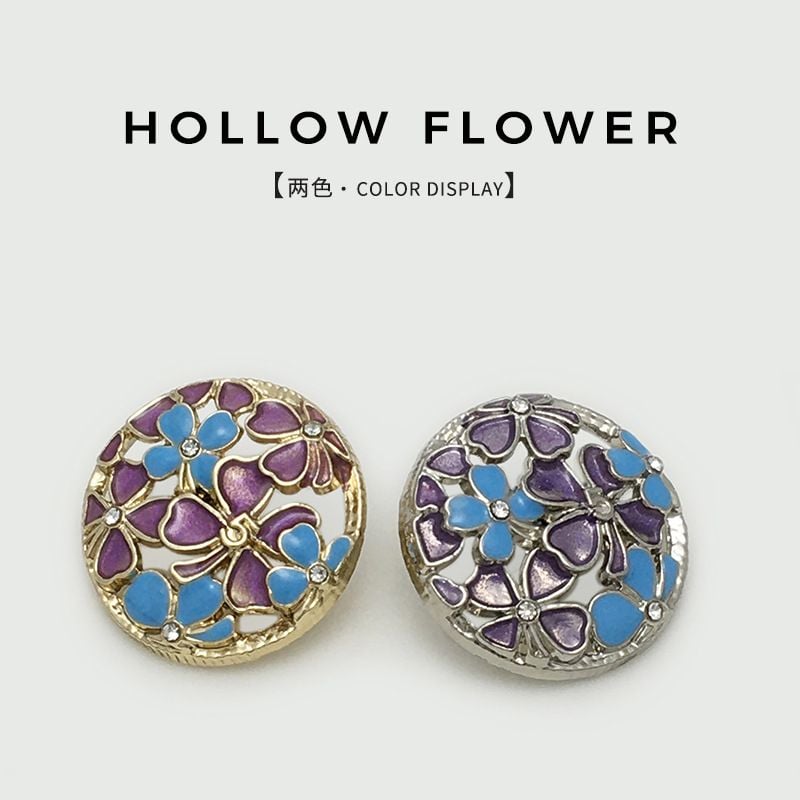 Vintage hollow flower enamel coated metal button, high-grade round decorative button