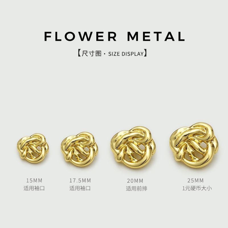 Vintage Camellia Flower Metal Buttons