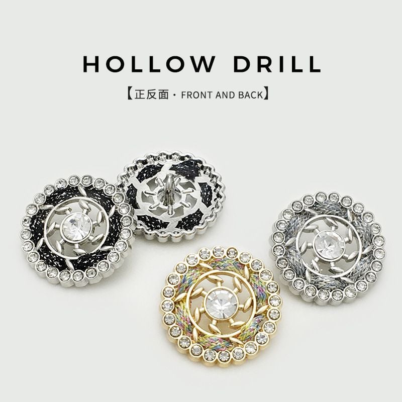 Premium Hand-woven Metal Buttons, Hollow Floral Design with Rhinestones