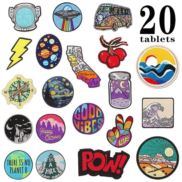 Retro Space Nature Embroidery Patches Self Adhesive Iron On Sew On Decorative Badges