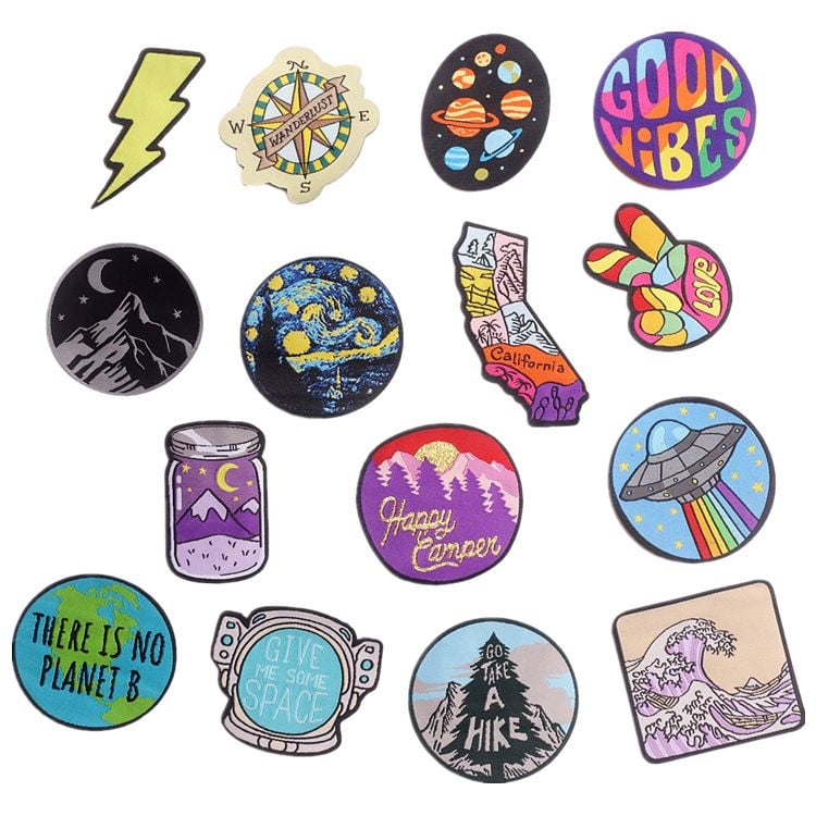 Retro Space Nature Embroidery Patches Self Adhesive Iron On Sew On Decorative Badges