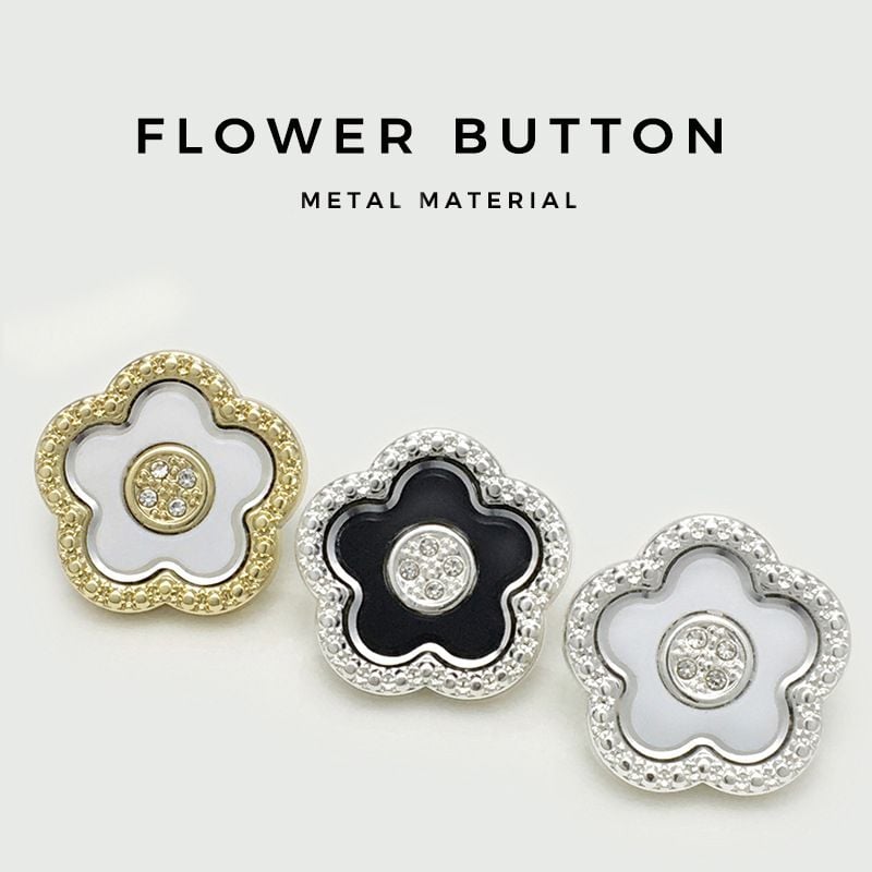Rhinestone Inlaid Double Flower Metal Buttons