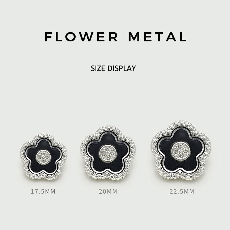 Rhinestone Inlaid Double Flower Metal Buttons