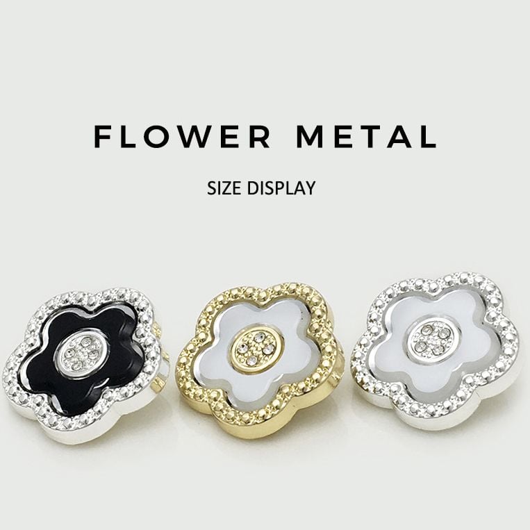 Rhinestone Inlaid Double Flower Metal Buttons