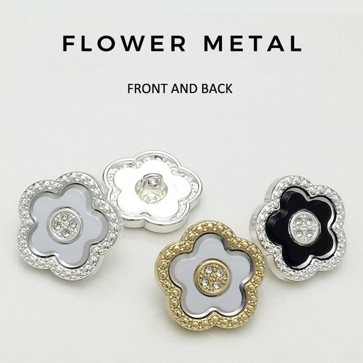 Rhinestone Inlaid Double Flower Metal Buttons