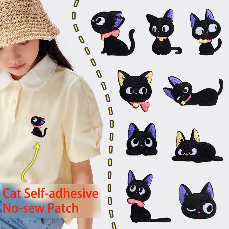 Self adhesive Big Eye Cat Embroidered Patches for Clothes Bags Down Jacket Repair