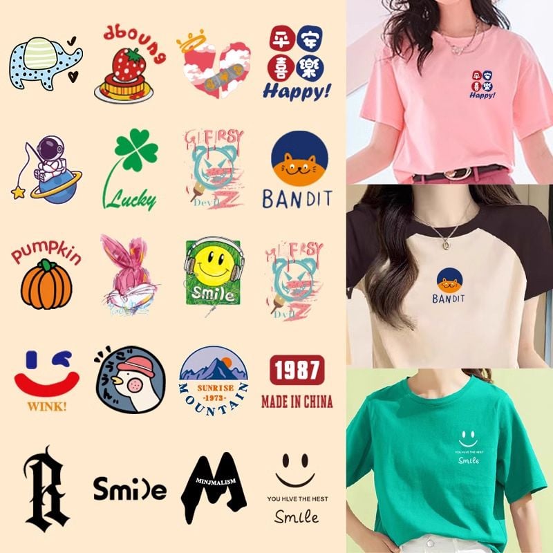Small Heat Transfer Iron-on Patches for Couple T-shirt Decoration