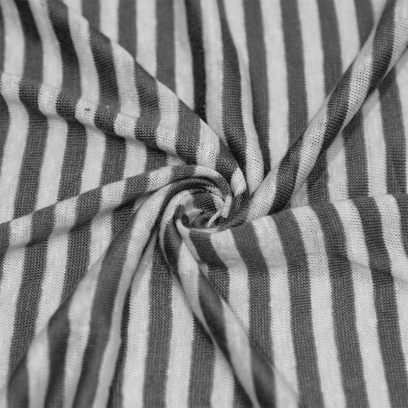 Striped Knitted Linen Viscose Fabric For Slim Fit Casual Summer Short Long Sleeve Dresses