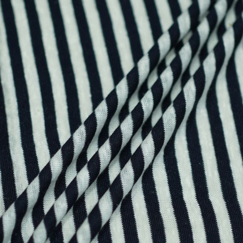 Striped Knitted Linen Viscose Fabric For Slim Fit Casual Summer Short Long Sleeve Dresses