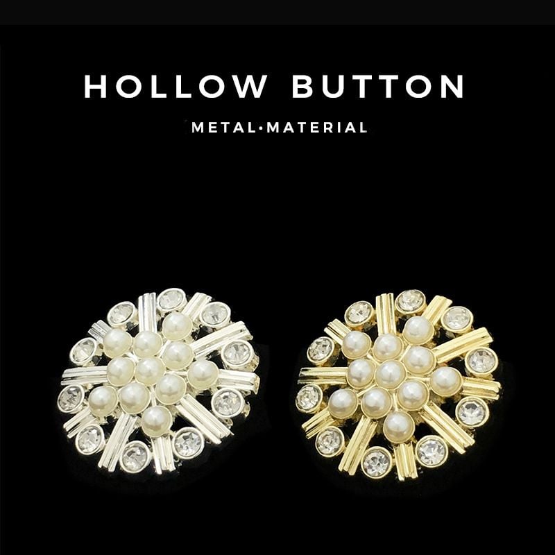 Versatile Rhinestone Pearl Hollow Flower Metal Buttons