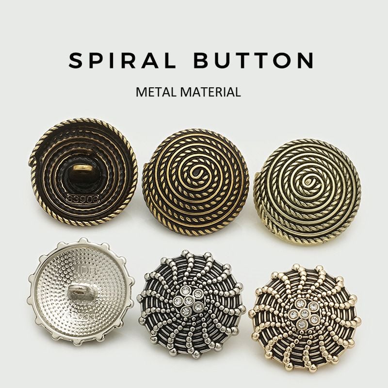 Vintage Round Spiral Rhinestone Metal Buttons