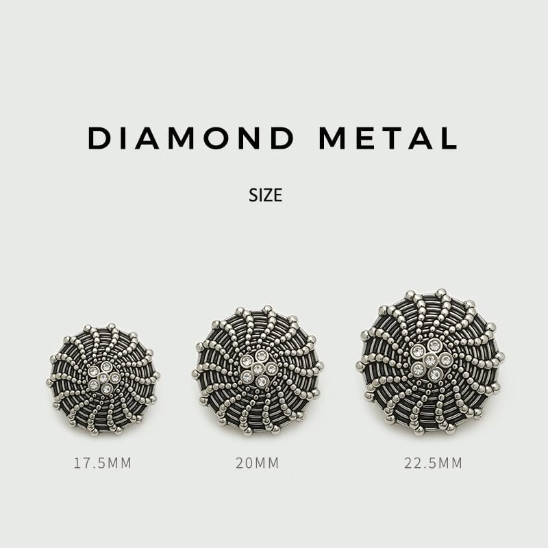 Vintage Round Spiral Rhinestone Metal Buttons