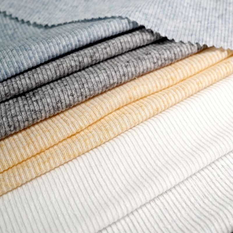 Yarn Dyed Linen Polyester Rib Knit Fabric For Women