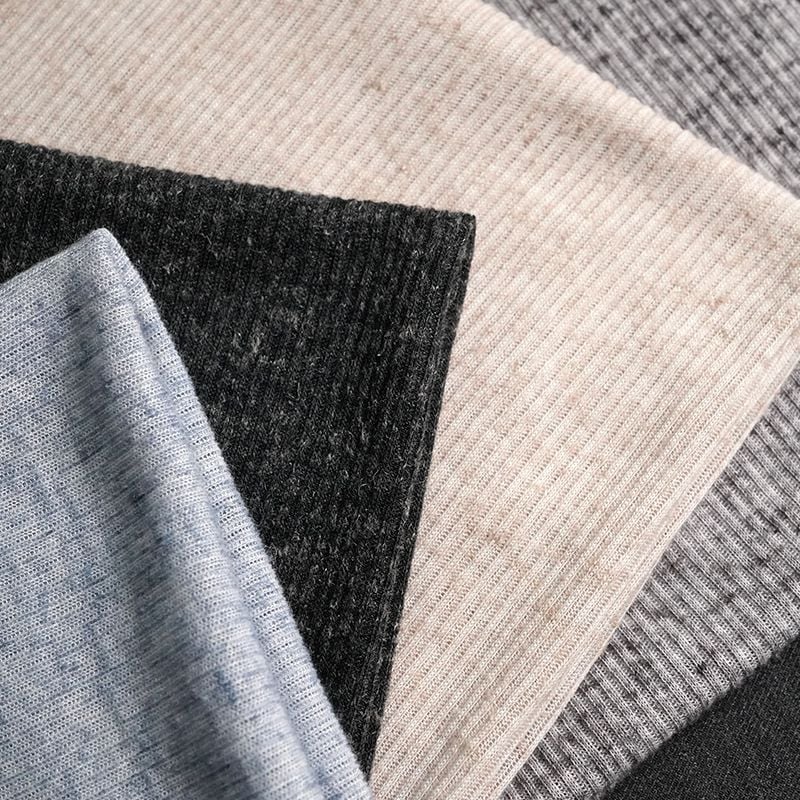 Yarn Dyed Linen Polyester Rib Knit Fabric For Women