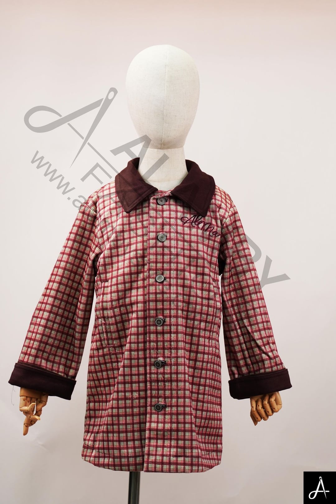 Kids Vintage Plaid Quilted Coat with Velvet Collar & Cuffs