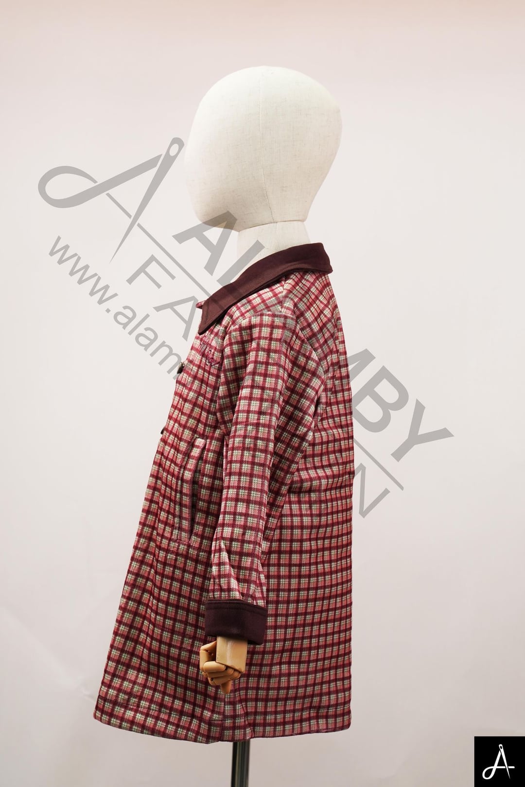Kids Vintage Plaid Quilted Coat with Velvet Collar & Cuffs
