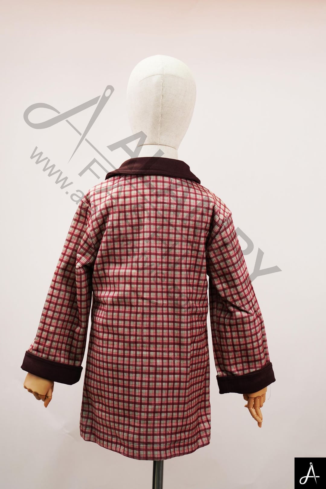 Kids Vintage Plaid Quilted Coat with Velvet Collar & Cuffs