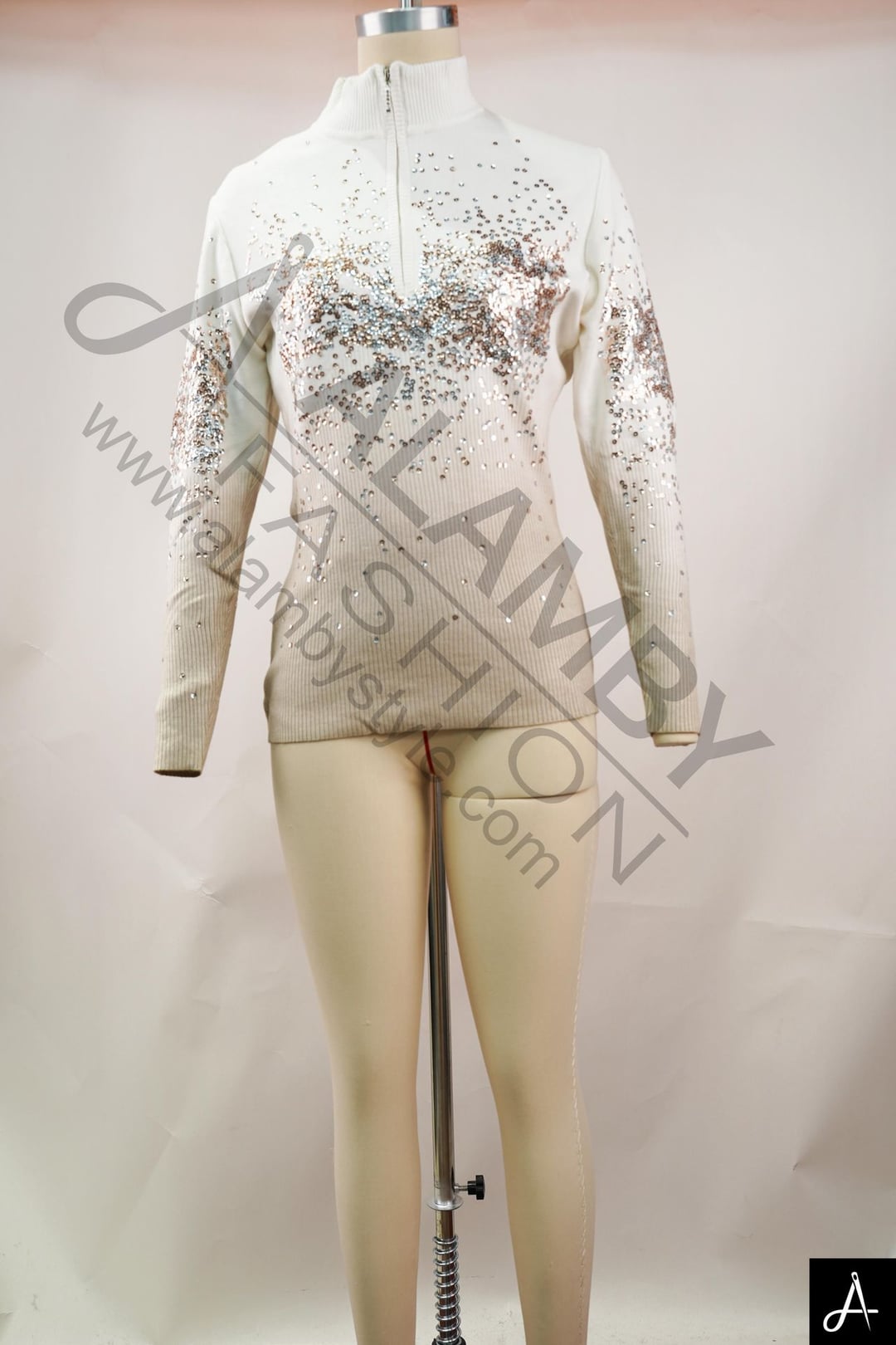 Friendly Cream Ombre Sequin Half-Zip Rib Knit Top