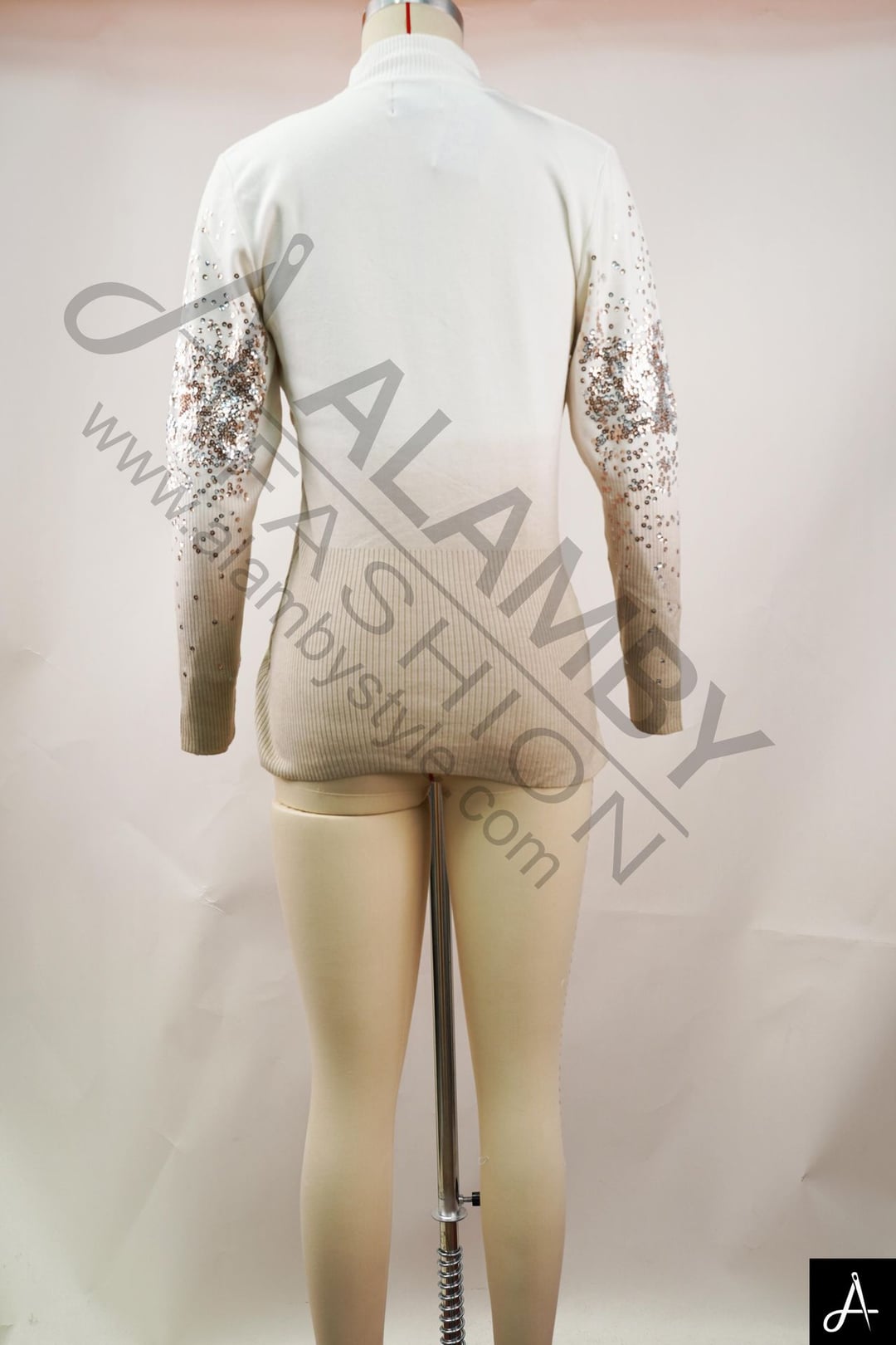 Friendly Cream Ombre Sequin Half-Zip Rib Knit Top
