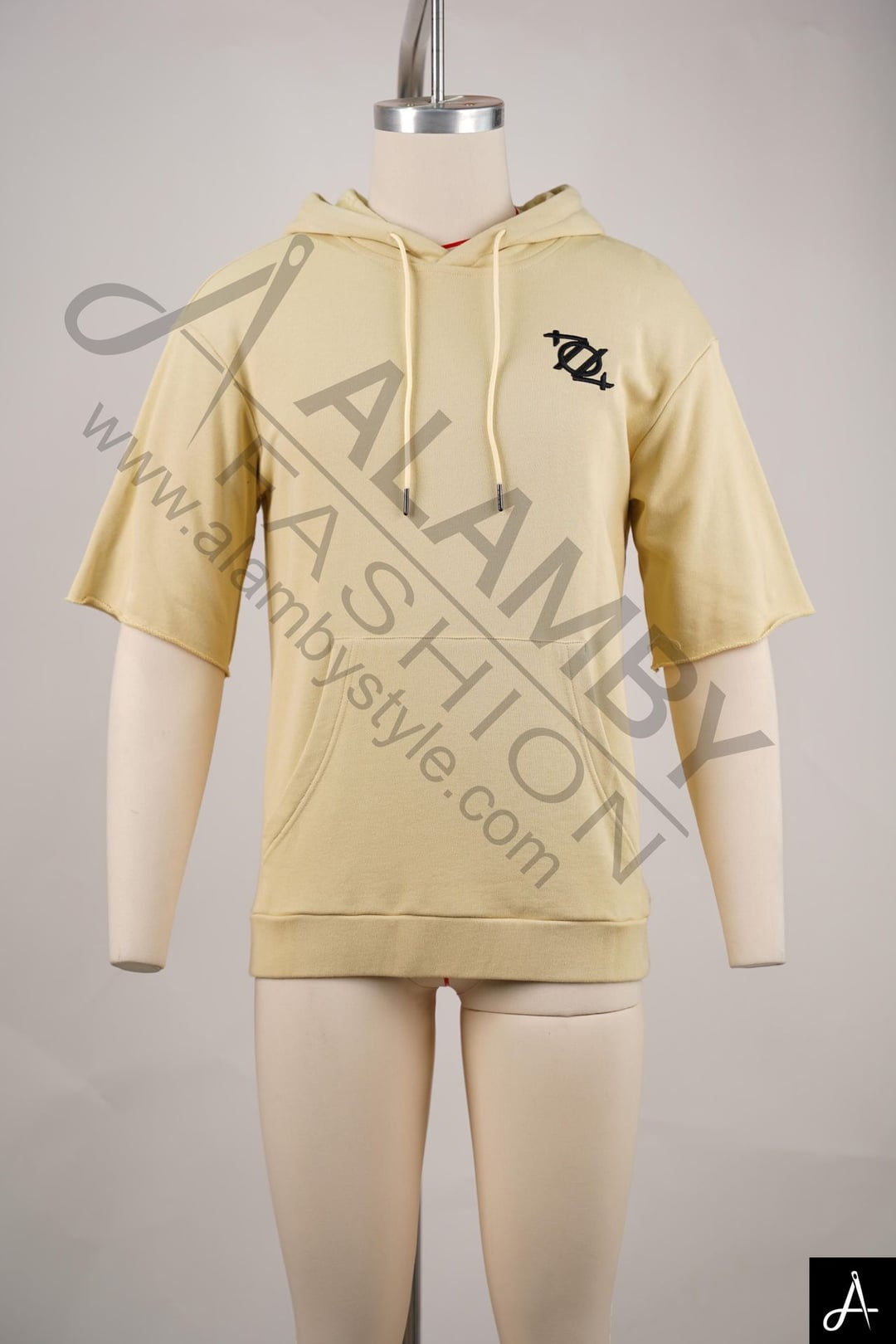 Beige Short-Sleeve Hoodie