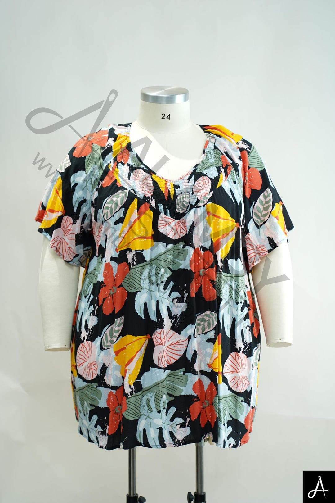 Floral Print V-Neck Short Sleeve Blouse